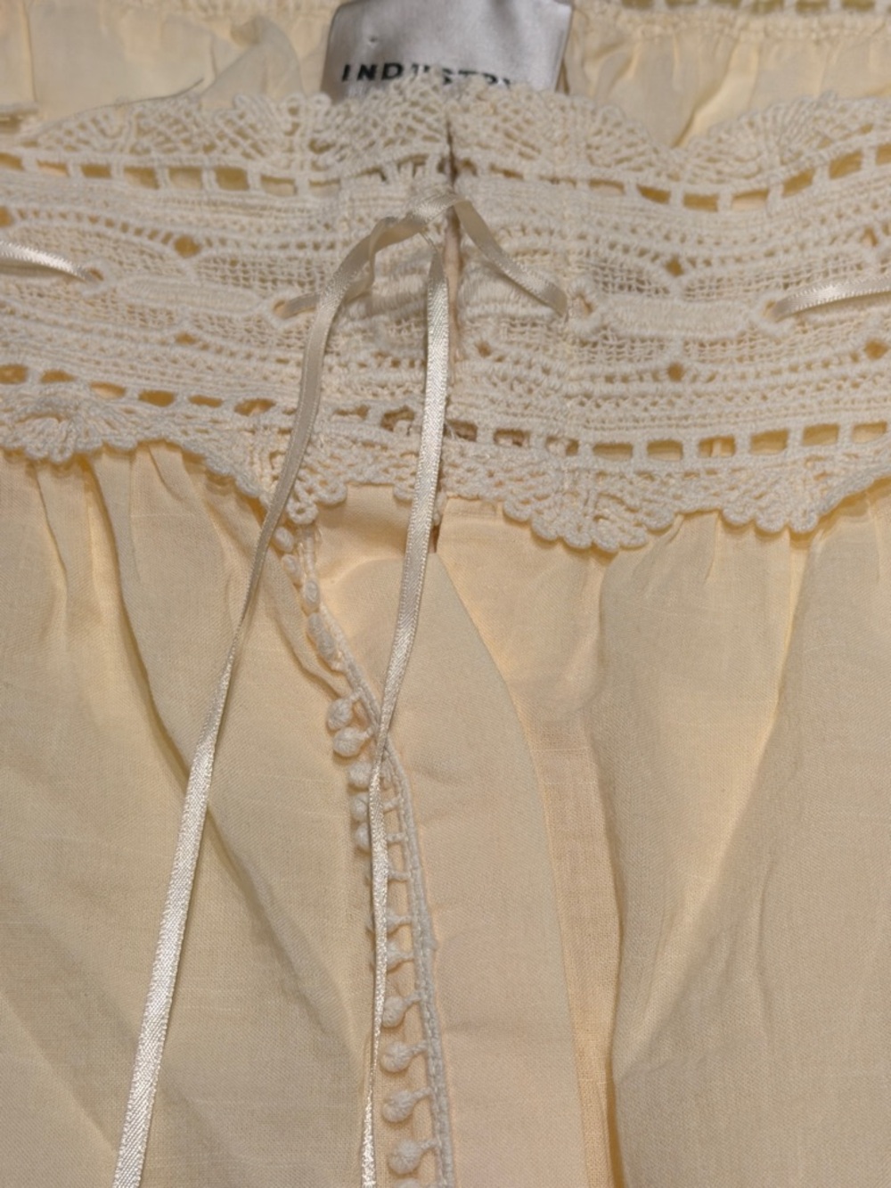 Industry Light Cream Lace-Trim Cotton Peasant Blouse L - Picture 2 of 5